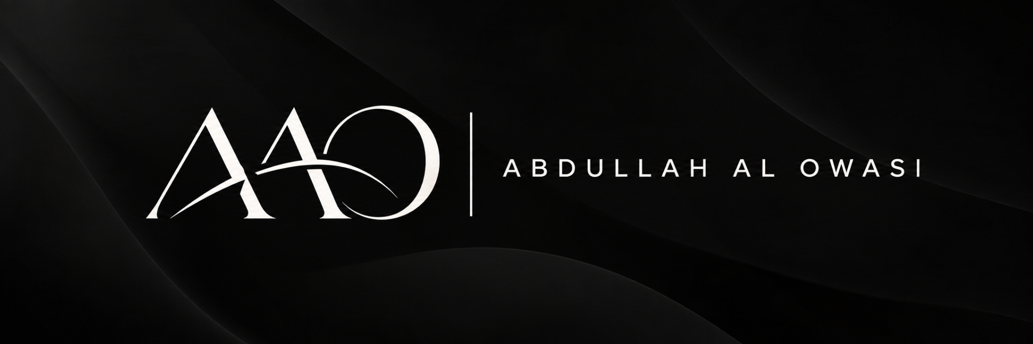 AAO monogram with a sweeping silver line and Abdullah Al Owasi wordmark